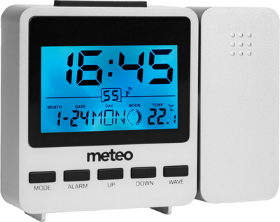 Projekcyjny zegar - budzik Meteo Zp9 z systemem Dcf i pomiarem temperatury wewnętrznej Srebrny (5907265010100)