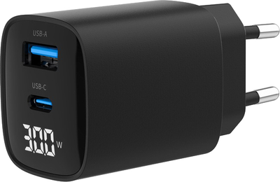 Мережевий зарядний пристрій Gembird PD 30W USB-А + Type-C (TA-UC-PDQC30LCD-BK-01)