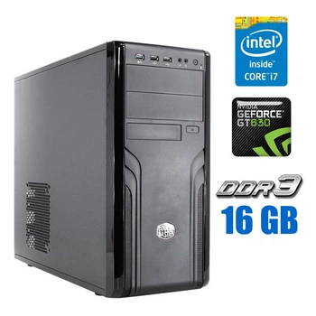 Комп'ютер Б-клас CoolerMaster CM Force 500 Tower / Intel Core i7-3770 (4 (8) ядра по 3.4 - 3.9 GHz) / 16 GB DDR3 / 500 GB HDD / nVidia GeForce GT 630, 2 GB DDR3, 128-bit / 650W / WiFi б/в