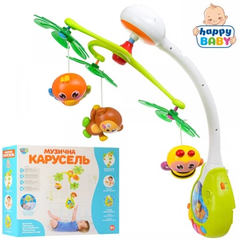 Карусель на кроватку Happy Baby, подвески-погремушки, музыка, свет, 818k