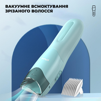 Детская машинка для стрижки детей новорожденных бесшумная тихая с насадками водонепроницаемая 3/6 мм, 9/12 мм Enssu IPX7 Blue