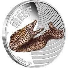 Срібна монета 50 центів 2010 Морське життя Австралії. Фауна рифу. Мурени