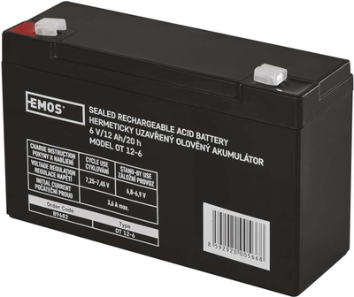 Аккумуляторная батарея EMOS B9682 AGM 6V 12Ah fast 4.7mm
