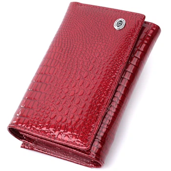 Женский кошелек в три сложения из лакированной натуральной кожи ST Leather с монетницей Красный (bg227fash08)