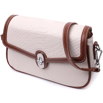 Красива сумка жіноча на літо з фактурним клапаном з натуральної шкіри Vintage Bag 22623 Білий