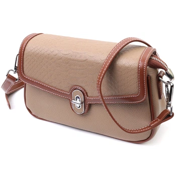 Стильна сумка жіноча з фактурним клапаном з натуральної шкіри Vintage Bag 22620 Бежевий