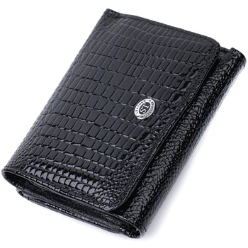 Женский кошелек из фактурной натуральной кожи с монетницей ST Leather Черный (bg227fash32)