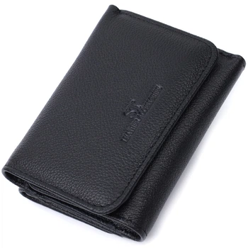 Красивое женское портмоне с монетницей из натуральной кожи ST Leather Wallet 22728 Черный