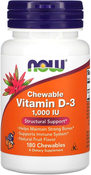 Витамины NOW Vitamin D3 1000 ME 180 жевательных таблеток фруктовых (733739003577)