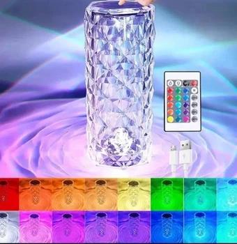 Ночник LED лампа светодиодная аккумуляторная Роза с пультом RGB 22 см Прозрачный