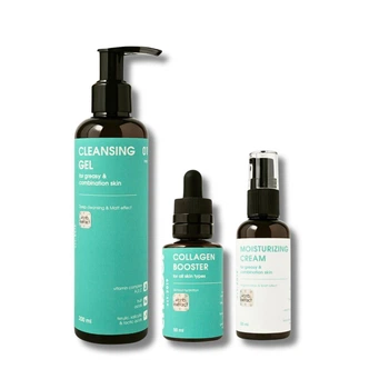 Сет для жирной и комбинированной кожи cnb35 Greasy & combination skin CLEANSING GEL & COLLAGEN BOOSTER & MOISTURIZING CREAM 200/50/50 мл