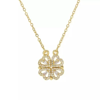 Кулон конюшина на магнітах золотистого кольору — стильна жіноча підвіска з ефектом зміни форми