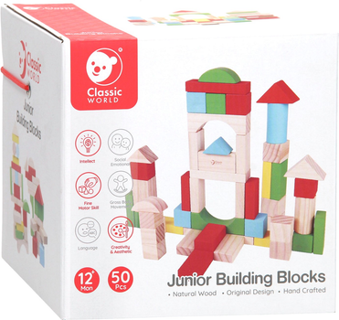 Дерев'яний конструктор Classic World Wooden Blocks Junior 50 деталей (6927049000669)