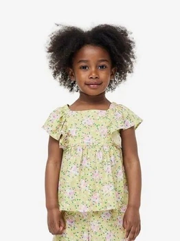 Подростковая блузка для девочки H&M 061169698 140 см Салатовый/Цветы (6666000324528)