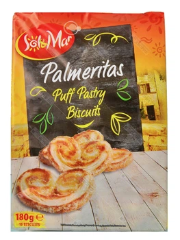 Слоеное печенье с сахаром Пальмеритас Sol&Mar хрустящие Palmeritas Puff Pastry Biscuit 180 г