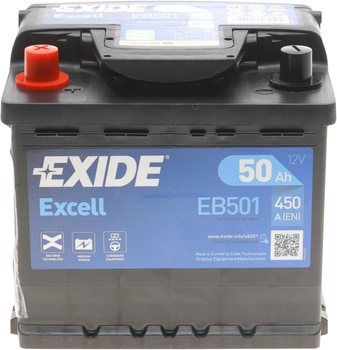 Аккумуляторная батарея Exide Excell 50 А/час 450 A 207 x 175 x 190 мм (+/-) B13 (EB501)