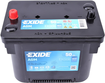 Аккумуляторная батарея Exide Start-Stop AGM Orbital 50 А/час 800 A 260 x 173 x 206 мм (+/-) B7 (EK508)