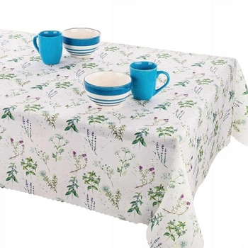Скатертина плямостійка з квітами Invitta Elbrus Druk U3 Green Flowers 130 x 160 см (15984940534)