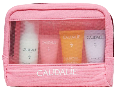 Набір косметики для догляду Caudalie Travel Essentials Очищуюча піна 50 мл + Зволожувальний крем сорбет 15 мл + Гель для душу 30 мл + Лосьйон для тіла 30 мл + Косметичка (3522931128327)