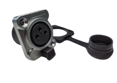 Панельный разъем, D-посадка, штекер 3 контакта, XLR Female socket SA288-SC-PG-WP 3pin, пайка, серия WP, резиновые защитные заглушки