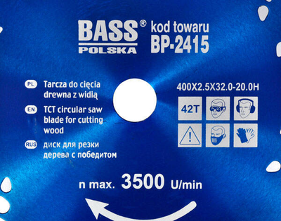 Tarcza diamentowa Bass Polska 400 mm x 2.5 mm x 42T x 32.0 - 20.0H 2415 (5902067602652)