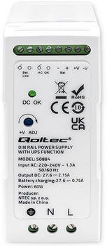 Zasilacz na szynę DIN Qoltec z funkcją UPS 60W, 27.6V, 1.45A White (5901878508849)