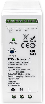 Zasilacz na szynę DIN Qoltec z funkcją UPS 40W, 27.6V, 1.45A White (5901878508856)