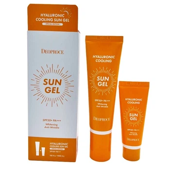 Легкий солнцезащитный гель с гиалуроновой кислотой Deoproce Hyaluronic Cooling Sun Gel SPF50+/PA++ набор 70 мл