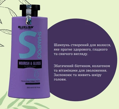 Шампунь для живлення та блиску волосся Luxliss Nourish&Gloss Shampoo, 300мл