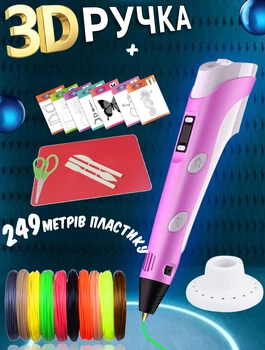 3D ручка c LCD дисплеем AToys 3DPen Pink+набор для творчества + Эко пластик 249 метров