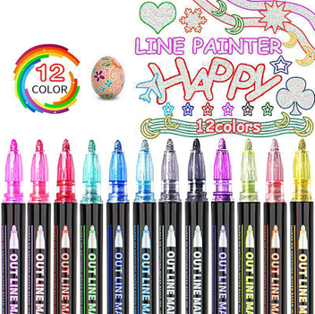 Фломастеры контурные 12 цветов Outlinepen металлизированные для декора (ММ) 32781 2ф