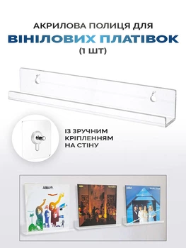 Полка подставка для виниловой пластинки из акрила с удобным креплением на стену для дома и офиса Прозрачная (CAV-001)