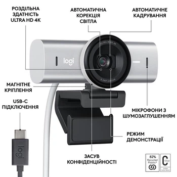 Вебкамера Logitech MX Brio Pale Grey (960-001554) Сірий 32644