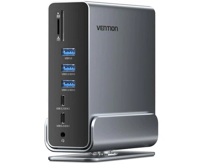 Док-станція USB3.2 Type-C --> DP/HDMIx2/USB3.2/RJ45/SD/TF/3.5mm/PD, MST/SST 15 in 1 Vention