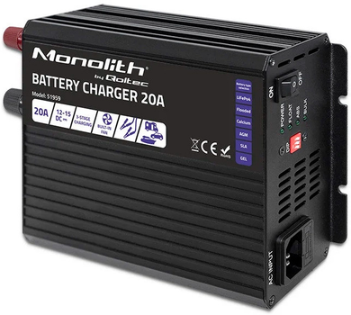 Зарядний пристрій Qoltec Smart Monolith charger for LiFePO4 AGM GEL SLA 20A 12V (5901878519593)