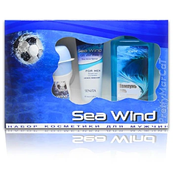 Подарочный набор для мужчин Sea wind: Гелевый дезодорант антиперспирант 50 мл + Крем для бритья для всех типов кожи 100 мл + Шампунь-гель для душа 300 мл