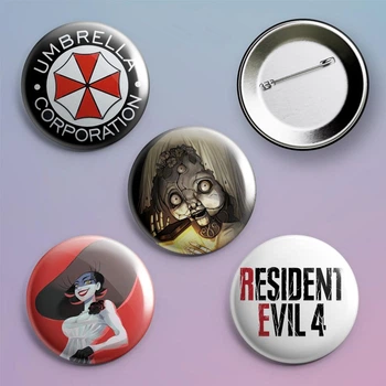 Закатные значки Resident Evil металлические на булавке 56 мм 4 штуки