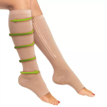 Лікувальні компресійні гольфи від варикозу Zip Sox зі змійкою L/XL бежеві