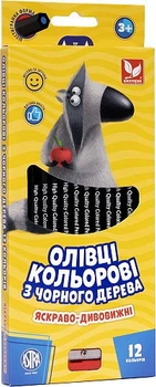 Олівці кольорові шестигранні з чорного дерева + чинка Школярик 12 кольорів4823088216356 312114001-UA