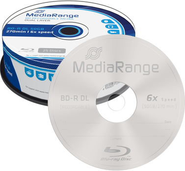 Dyski MediaRange BD-R Dual Layer 50 GB 6x 25 szt Cake (4260057128980)