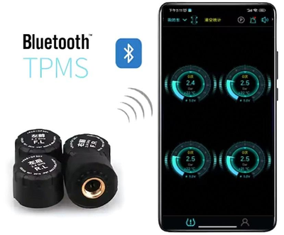 Зовнішні Bluetooth датчики TPMS тиску та температури у шинах авто мотоцикла велосипеда самоката. Керування з телефону