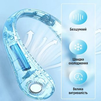 Безлопастной вентилятор на шею аккумуляторный JoyPro FAN-01 трехскоростной 1200 mAh и питание от usb зеленый