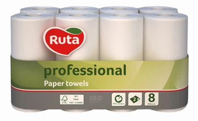 Полотенца бумажные Ruta Professional двухслойные 8 рулонов Белые (93639)