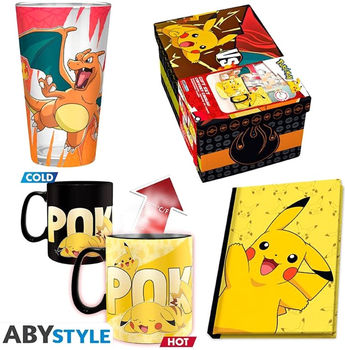 Zestaw prezentowy ABYstyle Pokemon szklanka 400 ml + kubek termoaktywny 460 ml + notatnik Pikachu (3665361078067)