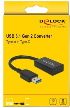 Adapter Delock USB Type-A - USB Type-C 15 cm Black (4043619656981)