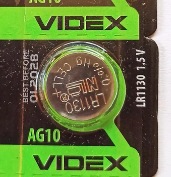 Батарейка алкалінова VIDEX LR1130 LR54 V10GA AG10 G10 RW49 1.55V для кварцового годинника 1 шт.