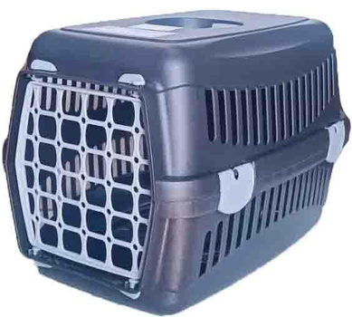 Переноска Animall CNR-102B для котів та собак до 12 кг 48.5х32.5х32.5 см чорна з сірими пластиковими дверима