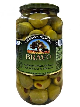 Оливки Bravo Aceitunas Gordales Aceitunas Rellenas De Pimiento зеленые гиганты фаршированные паприкой 1 кг