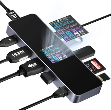 Док-станция DOCKCASE Visual Smart 10-in-1 USB-C Hub, 1 Gigabit Ethernet, HDMI 4K144Hz, PD 3.0 100w, USB-C&2 USB-A 10Gbps, многопортовый адаптер USB C для MacBook Pro/Air, Dell XPS.Цвет: Серый
