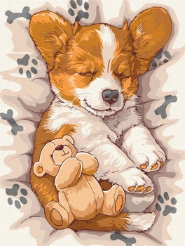 Malowanie po numerach Ideyka Śpiący corgi 30 x 40 cm (4823104363422)